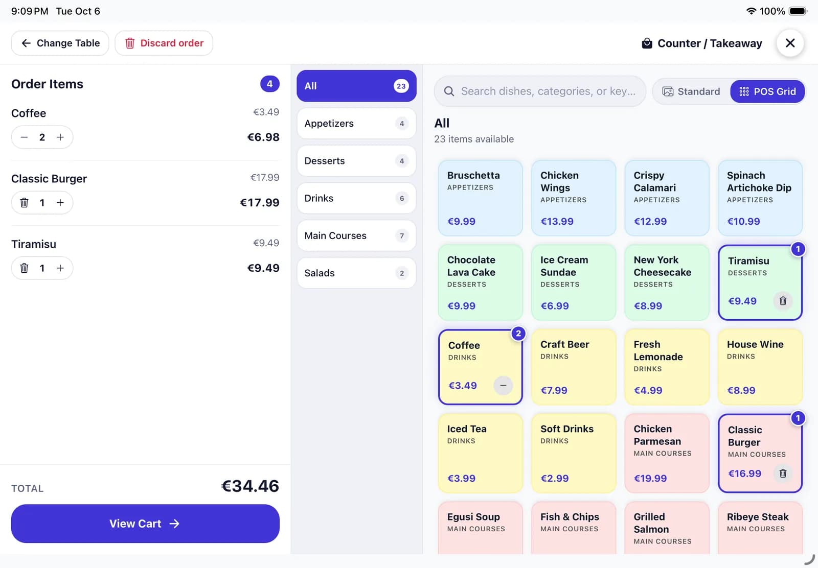 beplated counter order on a tablet with four items